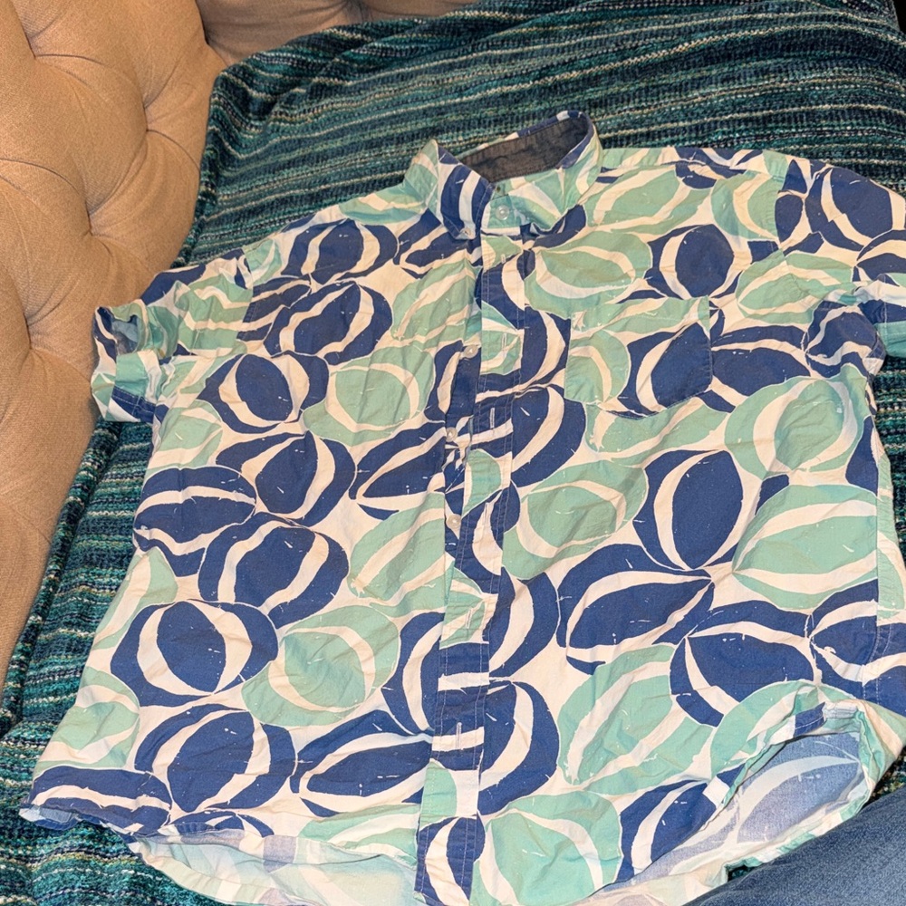 J. Crew Blue & Mint Abstract Button-Down Shirt Size L